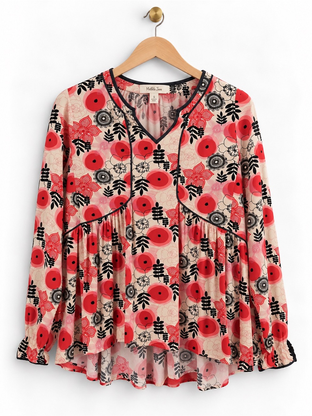Matilda Jane Mistletoe Magic Poppy Floral Blouse Small Boho Soft Layering Top